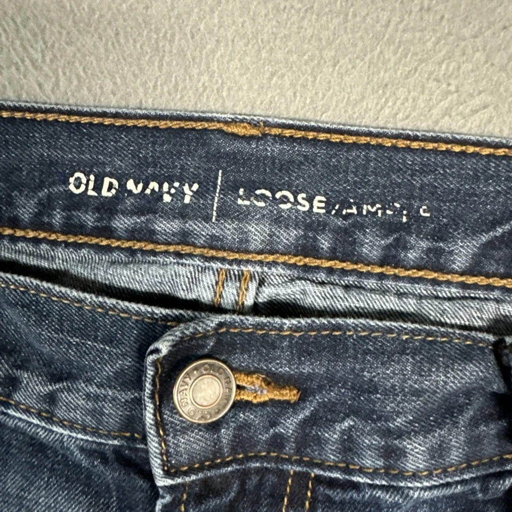 Old Navy Jeans Mens 38x32 (Fits 38x30) Blue Loose Relaxed Fit Distressed Denim